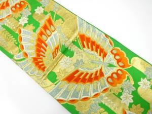 アンティーク　壷垂れに蝶・藤・楓模様織り出し袋帯（材料）